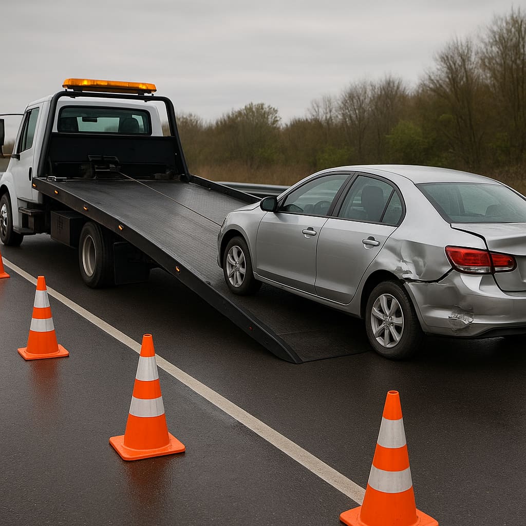Unfallbergung mit Sicherheitskegeln
